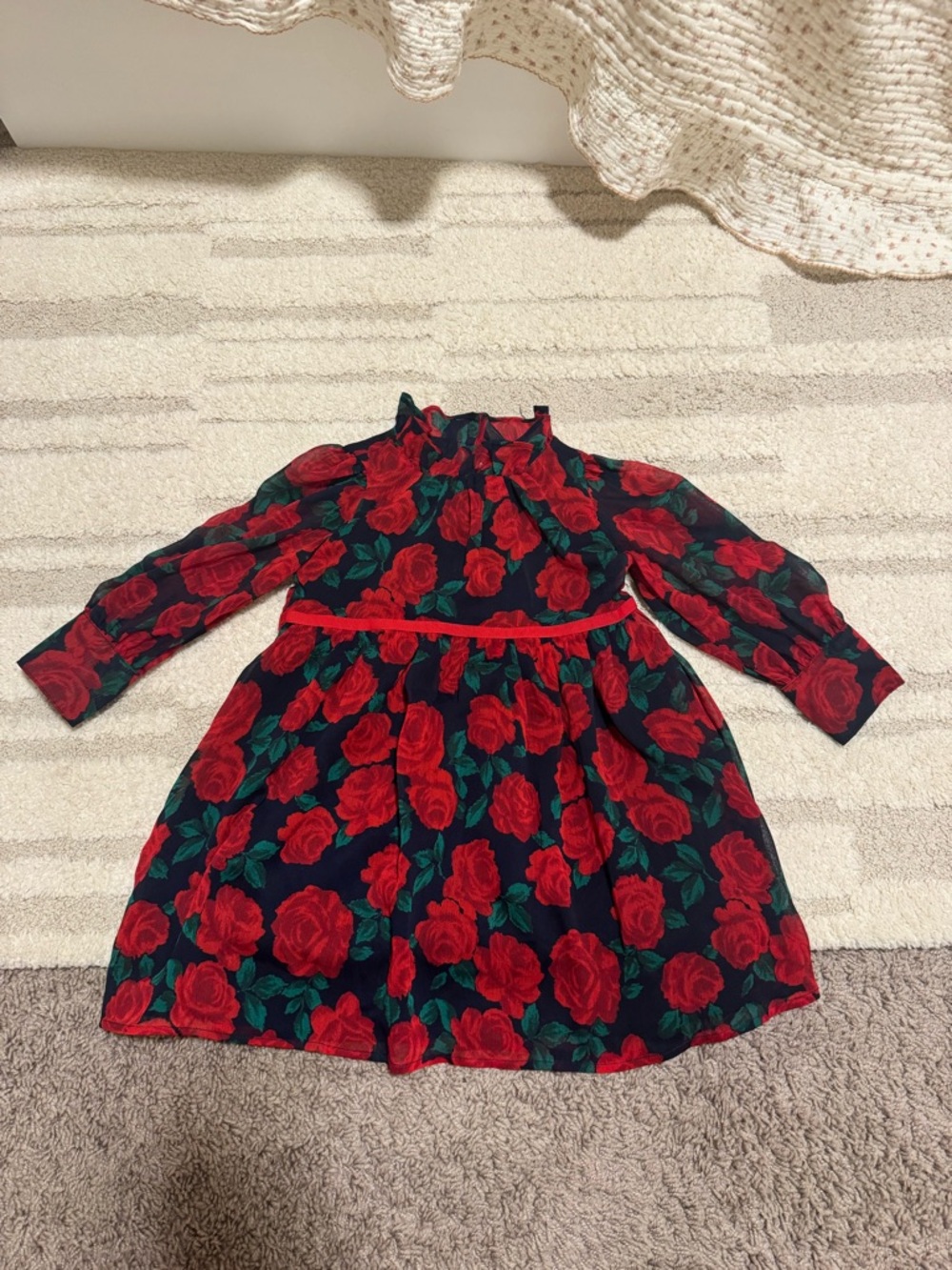 Girls Janie and Jack Dress with Red Rose Print